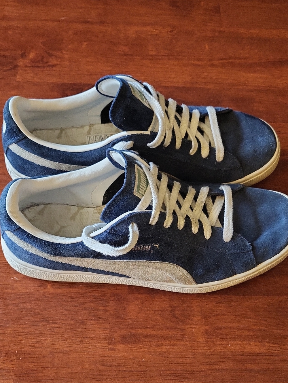Puma Men's Navy Blue Suede Low-Top Sneakers with White Accents